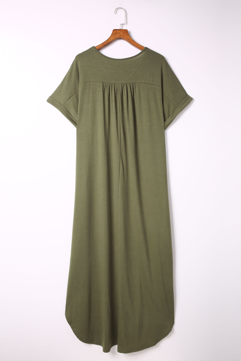Green Plus Size V Neck Rolled Cuffs Maxi Dress - MeraKy Vibes