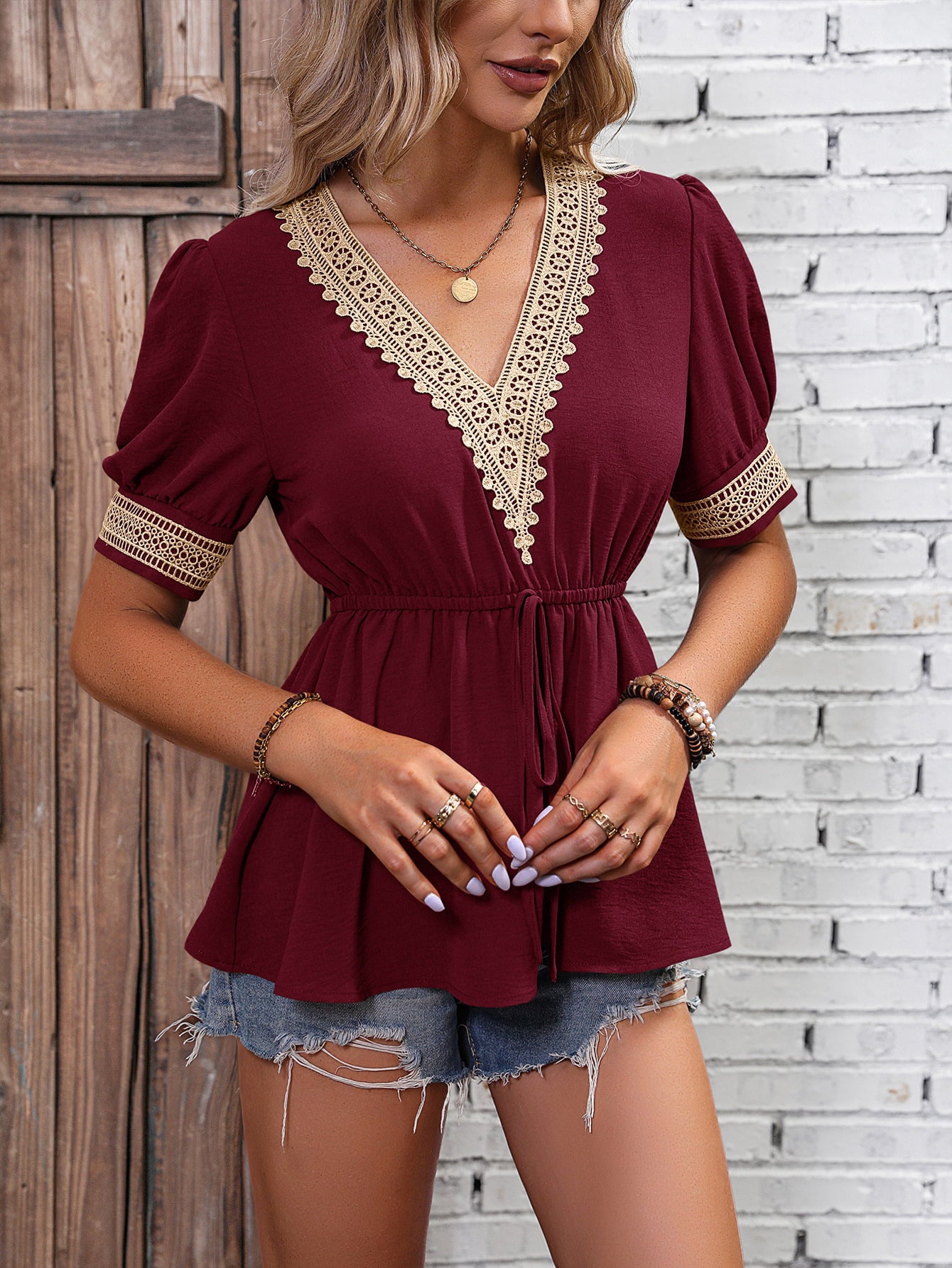 Contrast V-Neck Babydoll Top - MeraKy Vibes