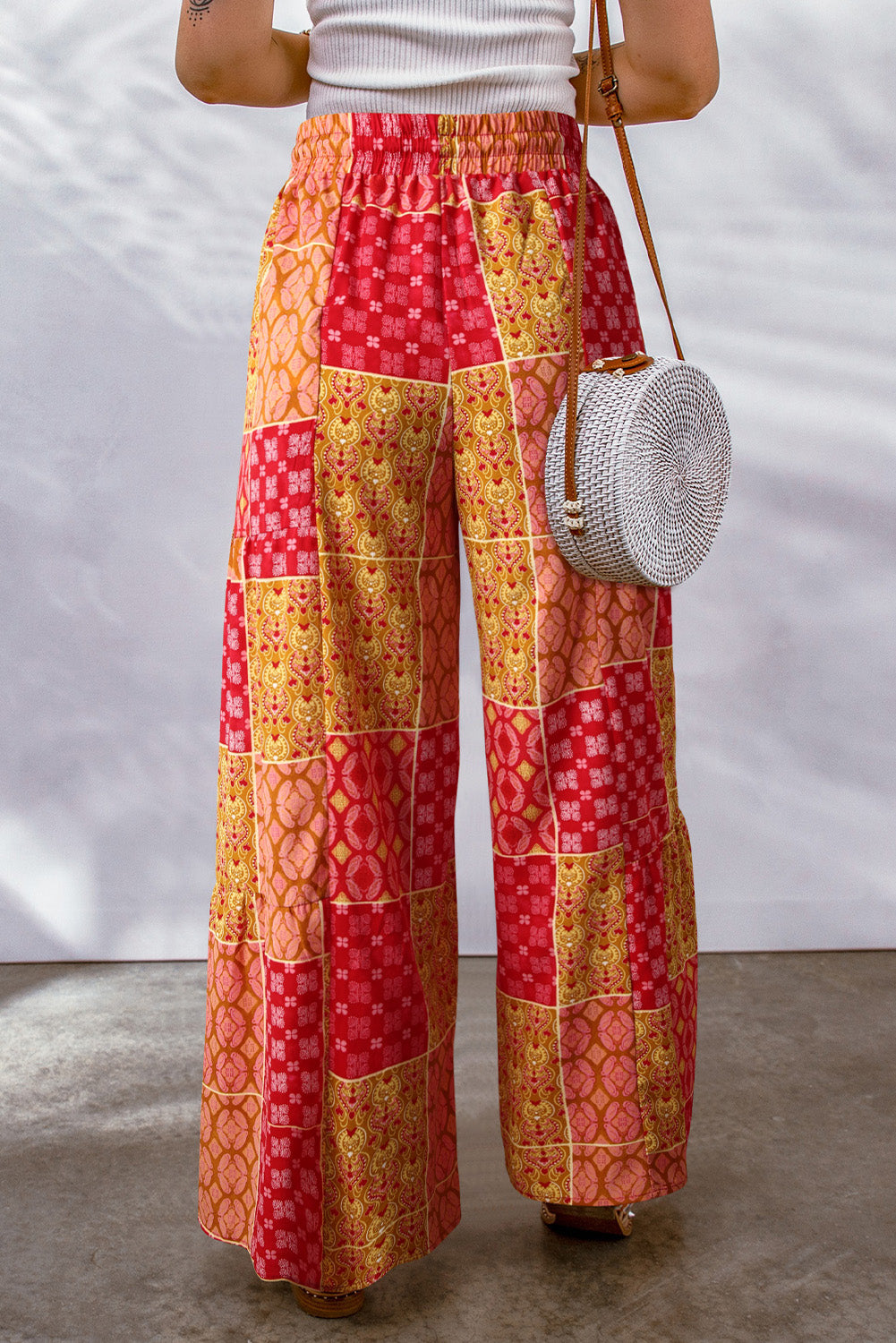 Bohemian Patchwork Drawstring Wide Leg Pants - MeraKy Vibes