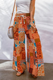 Bohemian Patchwork Drawstring Wide Leg Pants - MeraKy Vibes