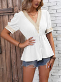 Contrast V-Neck Babydoll Top - MeraKy Vibes